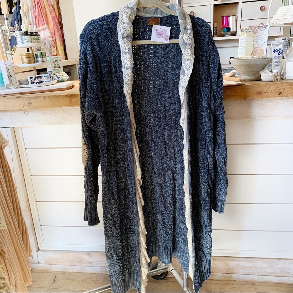 POL velour lace cardigan